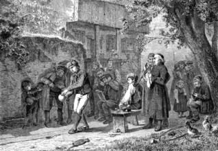 Bowling alley, woodcut from 1864