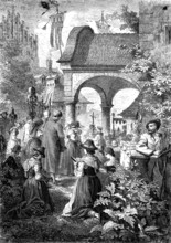 Corpus Christi procession in Brannenburg, Bavaria, Germany, woodcut from 1864