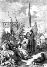 Maulbronn Abbey, Baden-Württemberg, Germany, woodcut from 1864