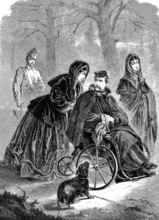 Old soldier in the military home in Deversee, woodcut from 1864