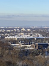 View of Munich from Olympic Mountain to Nymphenburg Castle with snow, Olympic Park, Munich,