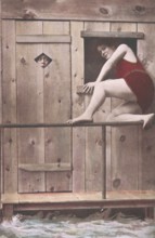 Vacation on the Baltic Sea, changing rooms for woman, swimsuit, around 1925, historic, Germany
