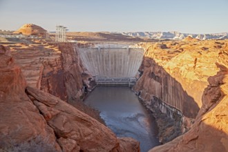 Page, Arizona - The downstream side of the Glen Canyon Dam. Lake Powell, the dam's reservoir, is