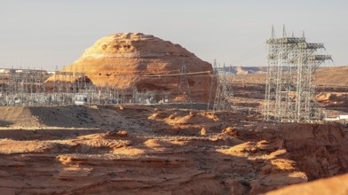 Page, Arizona - Electrical transmission equipment at the Glen Canyon Dam. The dam's water reservoir