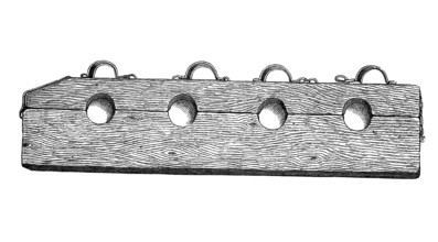 Instrument of torture: The stick - The prisoner had to put his legs through the holes, his arms