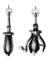 Instruments of torture: Strangling pear, in open and closed position. The mouth pear, also known as