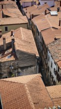Narrow streets and old houses with red roofs from a bird's eye view, Koper, Slovenia