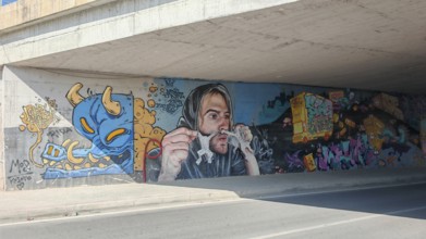 Graffiti and street art under an underpass, colorful and urban, Pristina, Kosovo