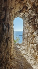 Rocky passageway overlooking the blue sea, peaceful and quiet atmosphere, Montenegro