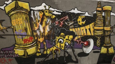 Artistic graffiti with surreal elements and an unusual play of colors, Prague Czech Republic