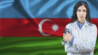 Azerbaijani national health system, Medical professional on Azerbaijan flag background