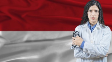 Monegasque national health system, Medical professional on Monaco flag background