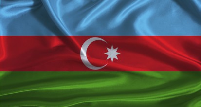 Azerbaijan flag with cloth textured background. National flag of Azerbaijan with realistic texture