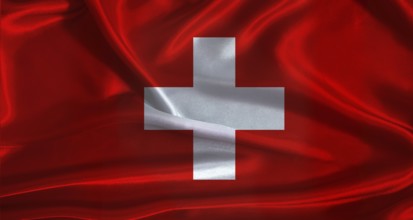Switzerland flag with cloth textured background. National flag of Switzerland with realistic