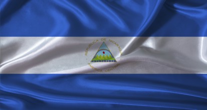 National flag of Nicaragua with cloth texture. Nicaragua flag with realistic texture background