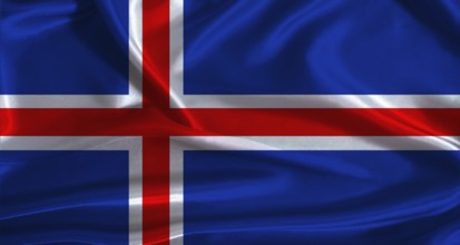 Iceland flag with cloth textured background. National flag of Iceland with realistic texture