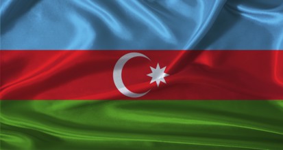 National flag of Azerbaijan with cloth texture. Azerbaijan flag with realistic texture background