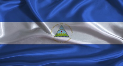 Nicaragua flag with cloth textured background. National flag of Nicaragua with realistic texture