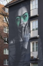 Portrait of a Eurasian woman, Rasimin, mural by street artist Fin DAC, Düsseldorf, North