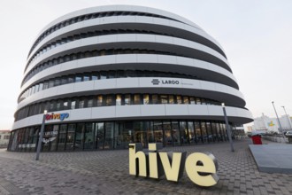Largo office building with Hive logo, myhive offices, Medienhafen Düsseldorf, North