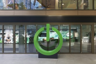 Green Power Button, sculpture in front of Schneider Electric SE's office, EUREF-Campus Düsseldorf,