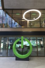 Green Power Button, sculpture in front of Schneider Electric SE's office, EUREF-Campus Düsseldorf,