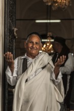 Tripoli, Libya, North Africa. An elderly Libyan man at the door of a Mosque