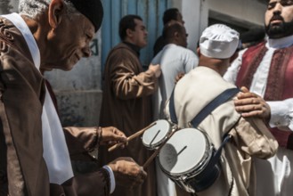 Tripoli, Libya, North Africa. An elderly Libyan musician during the street festivities of Milhud in