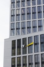 Ernst & Young, Logo Ey am Bürohochhaus Pandion Rise, auditing firm, Düsseldorf, North