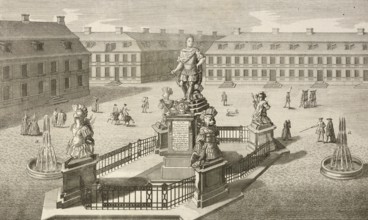 Statue of Frederick William, King in Prussia, on the large market in Coeslin, Köslin, around 1850,