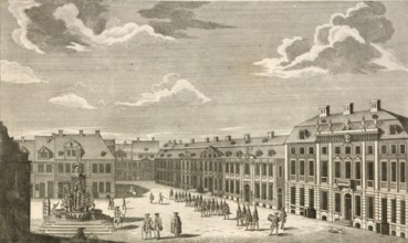 The Rossmarkt in Szczecin, around 1850, Germany, authentic, digitally restored reproduction from a