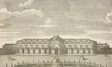 Royal pleasure palace Sanssoucy, Sanssouci near Potsdam, front, around 1850, Germany, authentic,