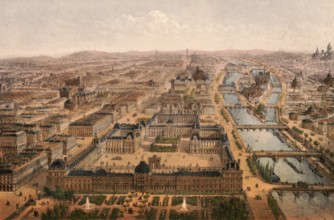 Panorama of the Jardin des Tuileries, Tuileries Garden, 25-hectare French Baroque garden in the 1st