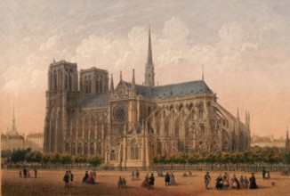 Notre-Dame de Paris Cathedral, Our Lady of Paris, around 1900, France, authentic, digitally