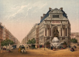 Fontaine Saint-Michel, monumental fountain in the Latin Quarter in Paris, completed in 1860 by