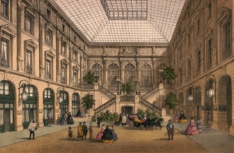 In the late 19th century, Cour du Grand Hotel du Louvre was a famous, covered courtyard of the