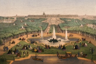 Palace of Versailles, Panorama du Chateau et du Park, around 1900, France, authentic, digitally