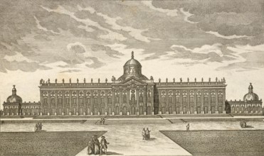 New Royal Palace near Potsdam, garden façade, around 1850, Germany, authentic, digitally restored