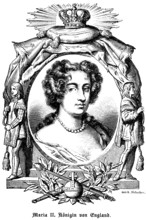 Mary II Queen of England (1662-1694) Curls, necklace, pearls, pensive look, portrait of famous