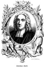 Jonathan Swift (1667-1745) Irish writer, satirical novel Gulliver's Travels, curls, wig, portrait