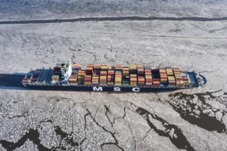 Germany, ship, container ship, commercial shipping, obstruction, freight connection, ice, ice,