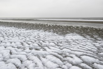 North Sea beach in snow, Langeoog, Lower Saxony, Germany