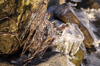 Ice on a lake shore, winter, Germany
