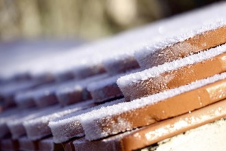 Hoarfrost, roof tiles, wintertime, Germany