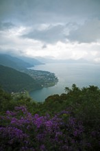 Lake Atitlán or Lake Atitlán in the evening, below Panajachel, Sololá Department, Guatemala