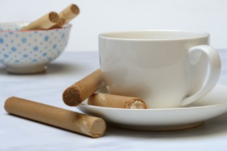 Filled waffle rolls with cup, waffle roll