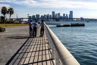 View of the skyline of Abu Dhabi from Louvre Abu Dhabi, Abu Dhabi, UAE, United Arab Emirates