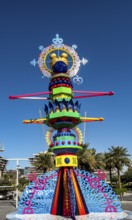 Statue at the entrance to Louvre Abu Dhabi, art museum by French architect Jean Nouvel, building on