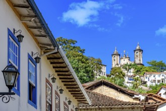 Facades of houses and churches in the old city of Ouro Preto in Minas Gerais, Ouro Preto, Minas