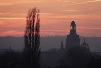 View of Church of Our Lady Dresden, winter evening, Saxony, Germany